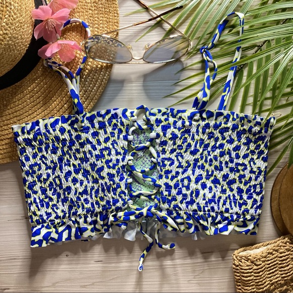 RARE Maaji 💙 4-Way Ruched Lace-Up Bandeau Top 👙💛🏖 - Picture 1 of 11